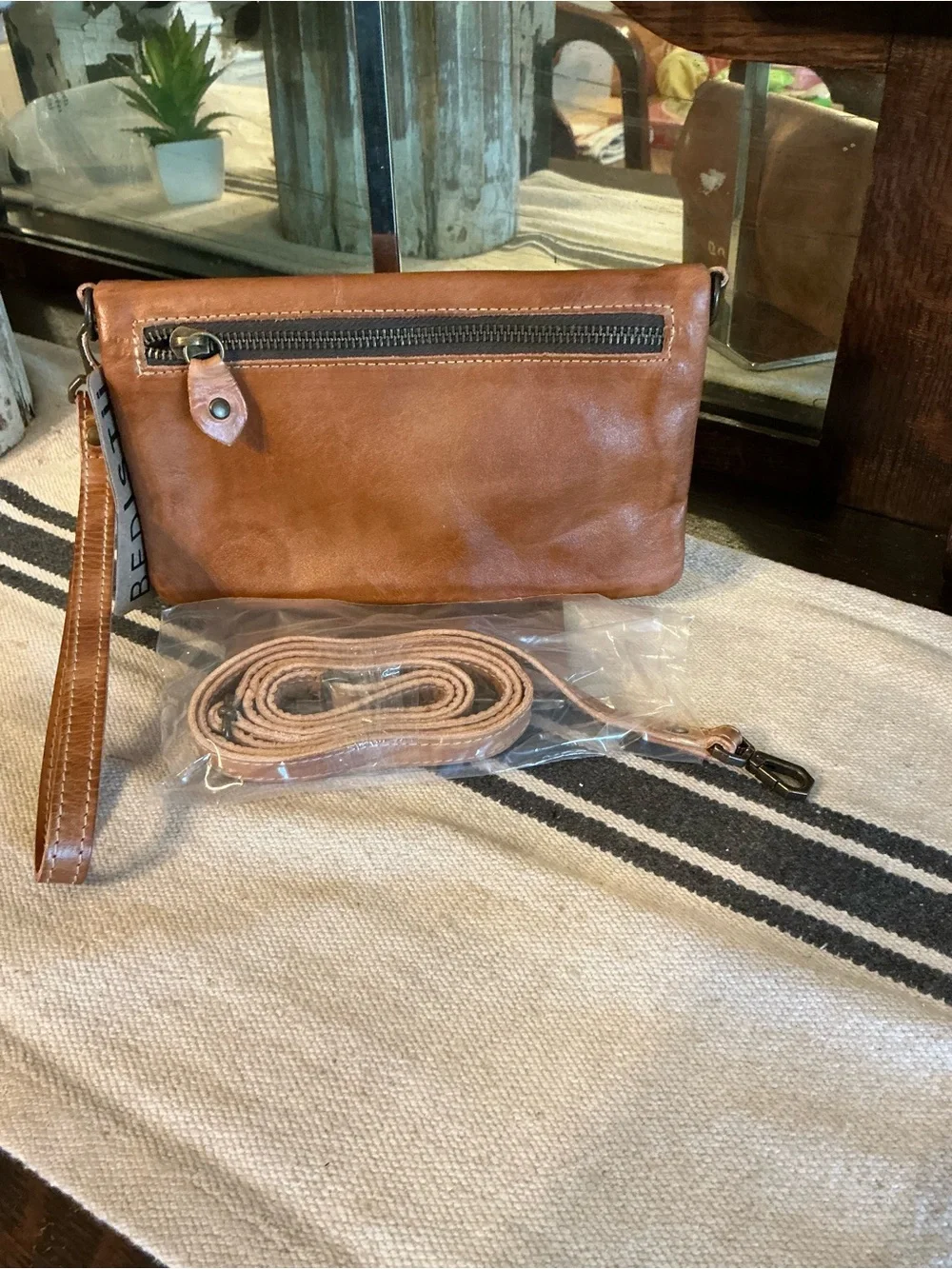 NWT Bed Stu Leather Cadence Wallet Wristlet Crossbody Bag Tan Rustic MSRP $179